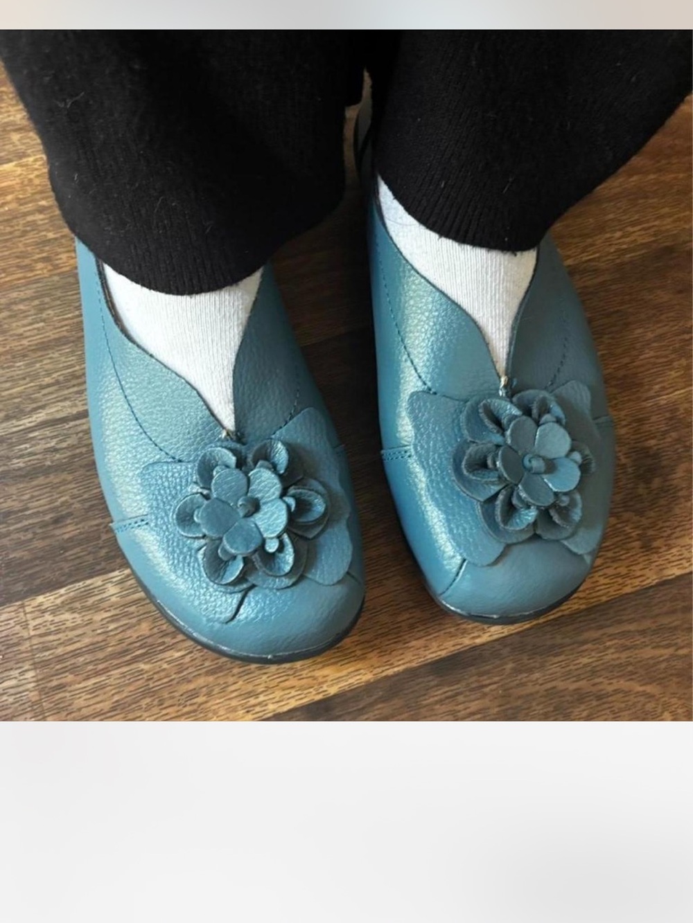 Women’s Teal Floral Leather Slip-On Shoes